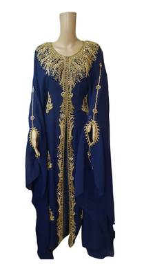 Navy Blue Embroidered Georgette Islamic Kaftans With Zari & Stone Work 1