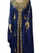 Navy Blue Embroidered Georgette Islamic Kaftans With Zari & Stone Work
