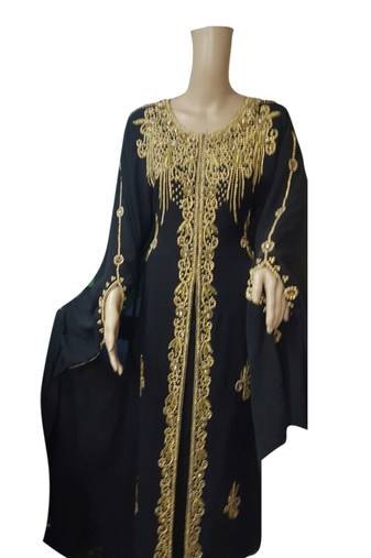 Black Embroidered Georgette Islamic Kaftans With Zari & Stone Work