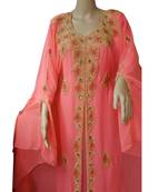 Tomato Embroidered Georgette Islamic Kaftans With Zari & Stone Work
