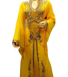 Yellow Embroidered Georgette Islamic Kaftans With Zari & Stone Work