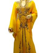 Yellow Embroidered Georgette Islamic Kaftans With Zari & Stone Work