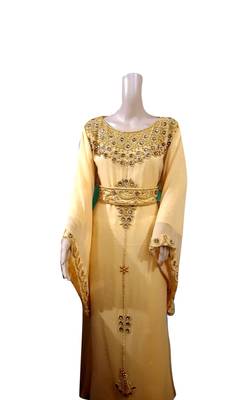 Beige Embroidered Georgette Islamic Kaftans With Zari & Stone Work 1