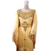 Beige Embroidered Georgette Islamic Kaftans With Zari & Stone Work
