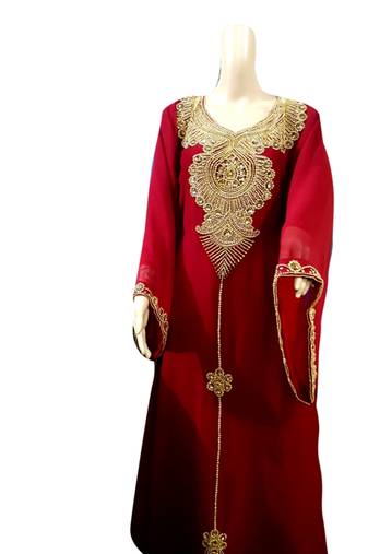 Maroon Embroidered Georgette Islamic Kaftans With Zari & Stone Work