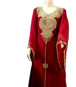 Maroon Embroidered Georgette Islamic Kaftans With Zari & Stone Work