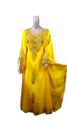 Yellow Embroidered Georgette Islamic Kaftans With Zari & Stone Work 1