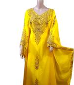 Yellow Embroidered Georgette Islamic Kaftans With Zari & Stone Work