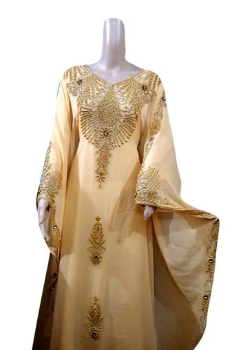 Beige Embroidered Georgette Islamic Kaftans With Zari & Stone Work