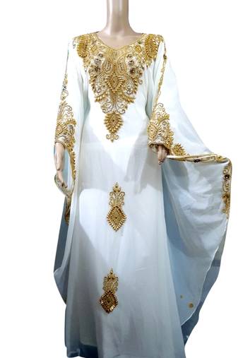 Cream Embroidered Georgette Islamic Kaftans With Zari & Stone Work