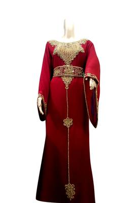 Red Embroidered Georgette Islamic Kaftans With Zari & Stone Work 1
