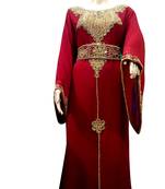 Red Embroidered Georgette Islamic Kaftans With Zari & Stone Work