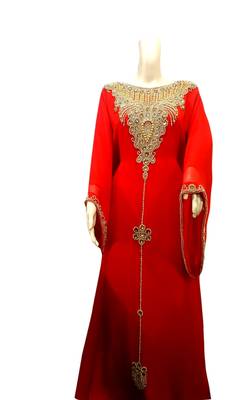 Red Embroidered Georgette Islamic Kaftans With Zari & Stone Work 1