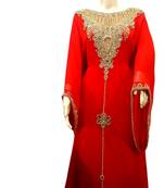 Red Embroidered Georgette Islamic Kaftans With Zari & Stone Work