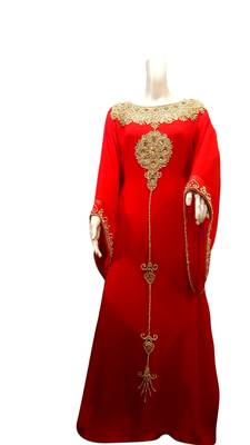 Red Embroidered Georgette Islamic Kaftans With Zari & Stone Work 1