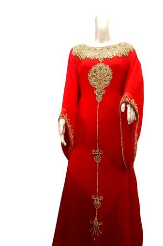 Red Embroidered Georgette Islamic Kaftans With Zari & Stone Work