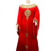 Red Embroidered Georgette Islamic Kaftans With Zari & Stone Work