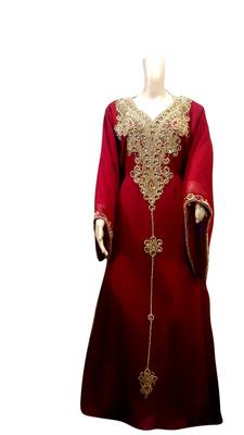 Maroon Embroidered Georgette Islamic Kaftans With Zari & Stone Work 1
