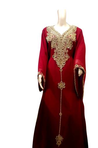 Maroon Embroidered Georgette Islamic Kaftans With Zari & Stone Work