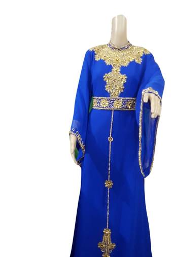 Royal Blue Embroidered Georgette Islamic Kaftans With Zari & Stone Work