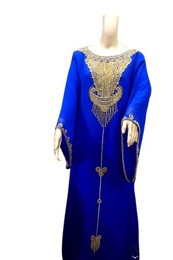 Royal Blue Embroidered Georgette Islamic Kaftans With Zari & Stone Work