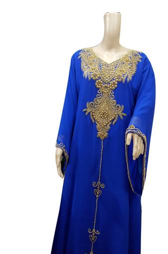 Royal Blue Embroidered Georgette Islamic Kaftans With Zari & Stone Work