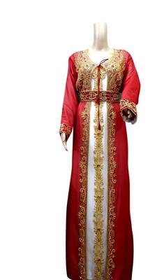Inenr Cream Jacket Red Embroidered Georgette Islamic Kaftans With Zari & Stone Work 1