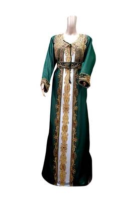 Inner Cream Jacket Green Embroidered Georgette Islamic Kaftans With Zari & Stone Work 1