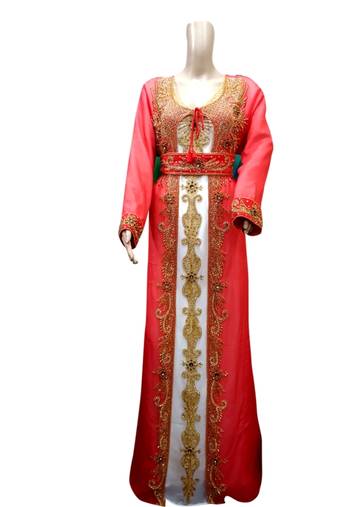 Inner Cream Jacket Red Embroidered Georgette Islamic Kaftans With Zari & Stone Work