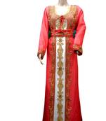 Inner Cream Jacket Red Embroidered Georgette Islamic Kaftans With Zari & Stone Work