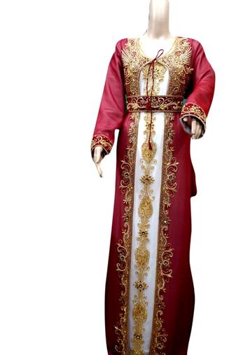 Inner Cream Jacket Magenta Embroidered Georgette Islamic Kaftans With Zari & Stone Work