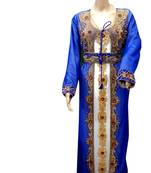 Inner Cream Jacket Royal Blue Embroidered Georgette Islamic Kaftans With Zari & Stone Work