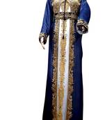 Inenr Cream Jacket Navy Blue Embroidered Georgette Islamic Kaftans With Zari & Stone Work