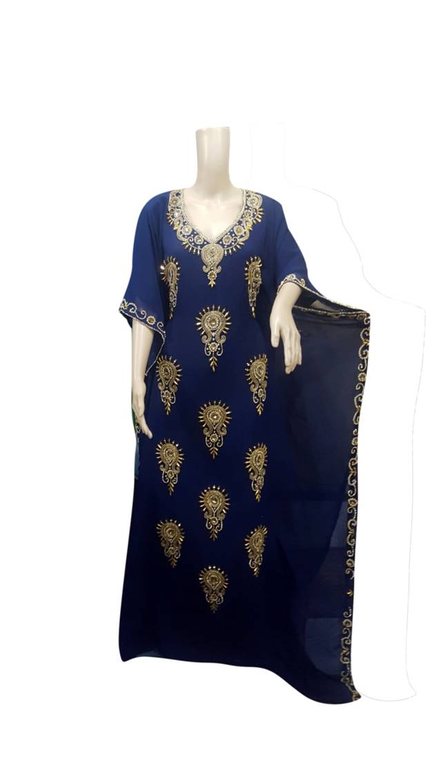 Royal Blue Embroidered Georgette Islamic Kaftans With Zari & Stone Work