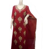 Maroon Embroidered Georgette Islamic Kaftans With Zari & Stone Work