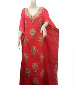 Tomato Embroidered Georgette Islamic Kaftans With Zari & Stone Work