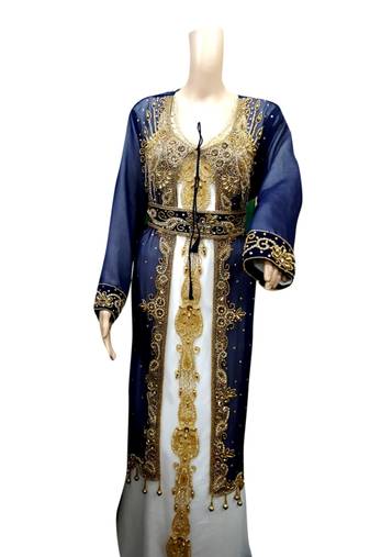 Inenr Cream Jacket Black Embroidered Georgette Islamic Kaftans With Zari & Stone Work