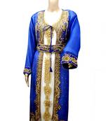 Inner Cream Jacket Royal Blue Embroidered Georgette Islamic Kaftans With Zari & Stone Work