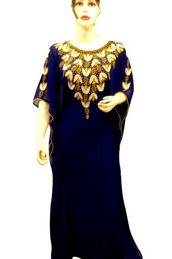 Royal Blue Embroidered Georgette Islamic Kaftans With Zari & Stone Work