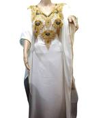 Off White Embroidered Georgette Islamic Kaftans With Zari & Stone Work