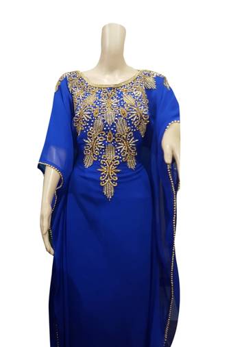 Royal Blue Embroidered Georgette Islamic Kaftans With Zari & Stone Work