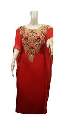 Red Embroidered Georgette Islamic Kaftans With Zari & Stone Work 1