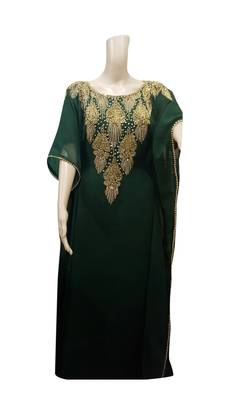 Green Embroidered Georgette Islamic Kaftans With Zari & Stone Work 1
