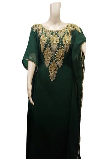 Green Embroidered Georgette Islamic Kaftans With Zari & Stone Work