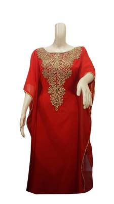 Red Embroidered Georgette Islamic Kaftans With Zari & Stone Work 1