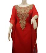 Red Embroidered Georgette Islamic Kaftans With Zari & Stone Work