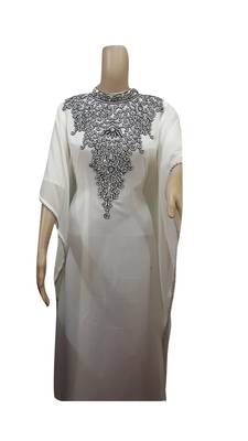 Off White Embroidered Georgette Islamic Kaftans With Zari & Stone Work 1