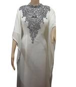 Off White Embroidered Georgette Islamic Kaftans With Zari & Stone Work