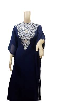 Navy Blue Embroidered Georgette Islamic Kaftans With Zari & Stone Work 1