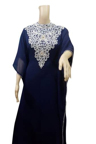 Navy Blue Embroidered Georgette Islamic Kaftans With Zari & Stone Work